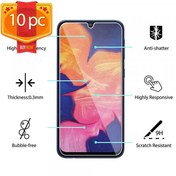 Wholesale Samsung Galaxy A10E, A102 Full Tempered Glass Screen Protector 10pc Pack (Clear)